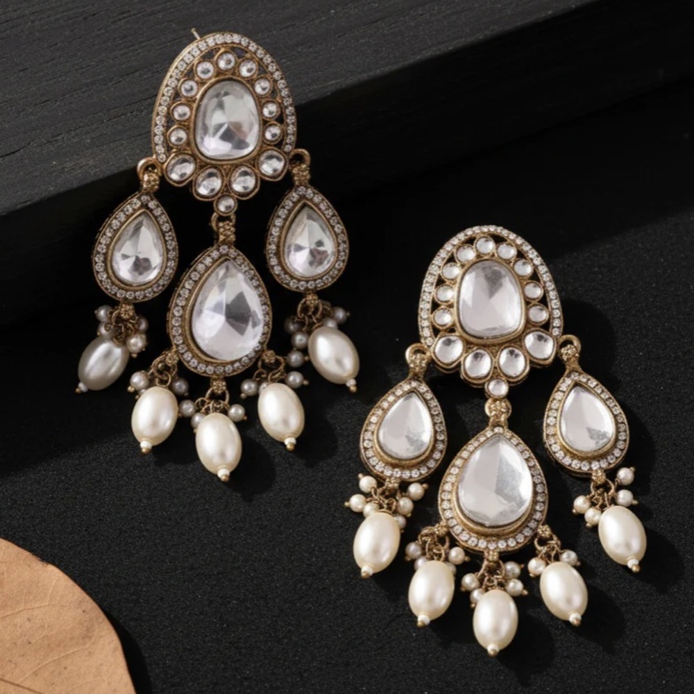 Pearl Gold and Silver Chandbali Earrings